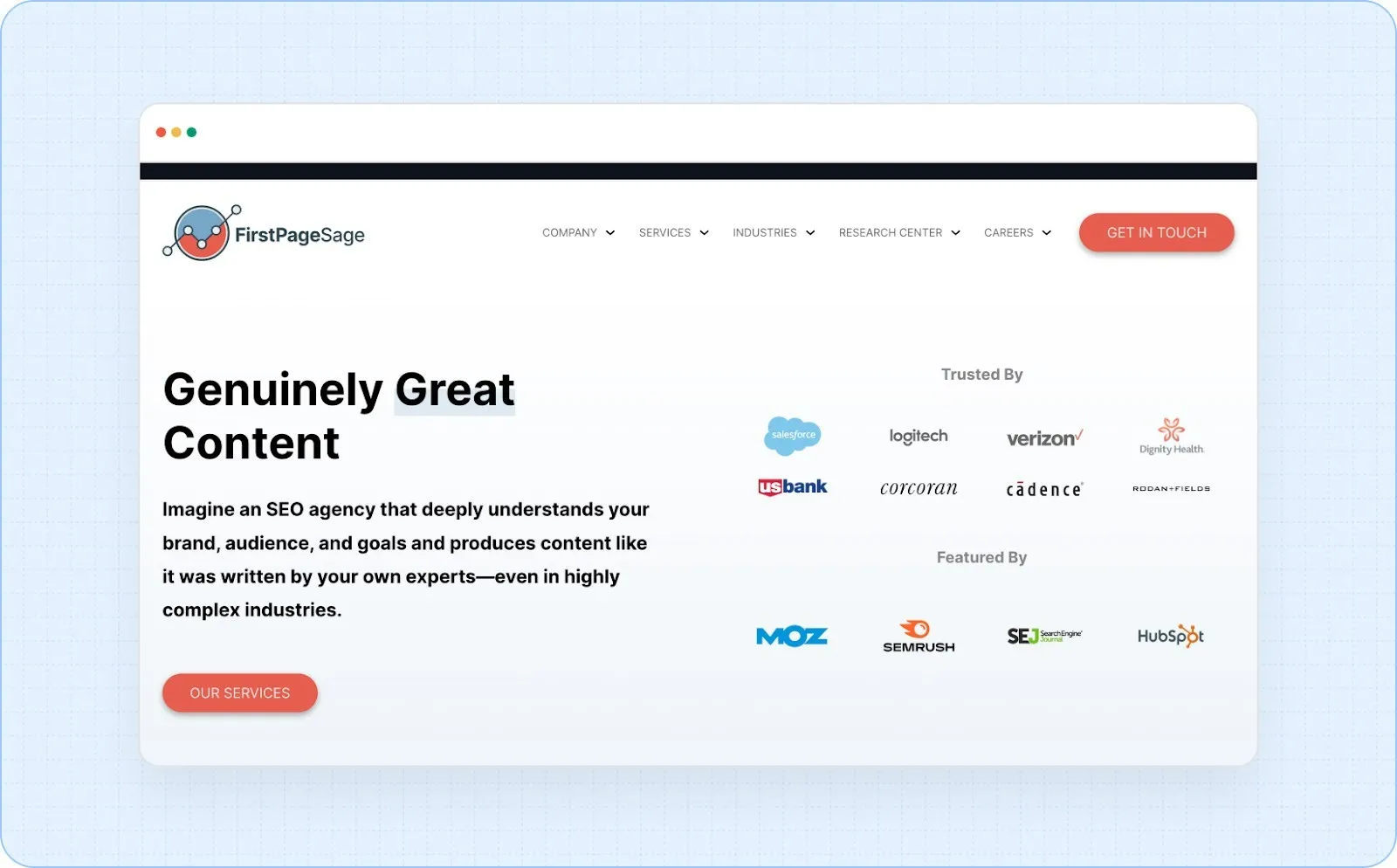 FirstpageSage for SEO manufacturing in the US